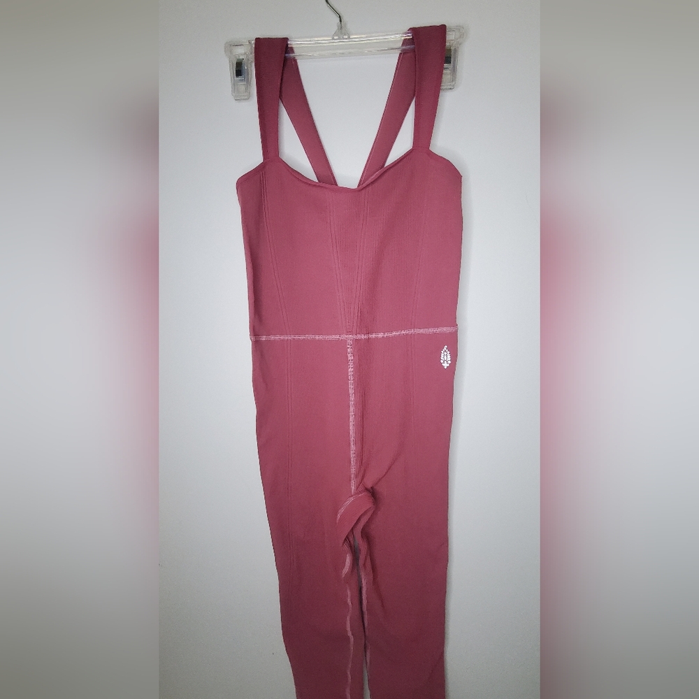 Free People Size M/L- FP Movement Jumpsuit Pink Ribbed Fabric